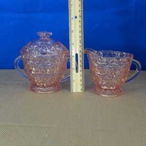 Pink Cut-glass Sugar Bowl With Lid and Creamer